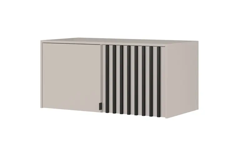 Top-Preis Aufsatz für Schrank Aspen 105 cm Beige / Schwarze Lamellen funktionale Schrankerweiterung für Kleidung Schuhe und Accessoires