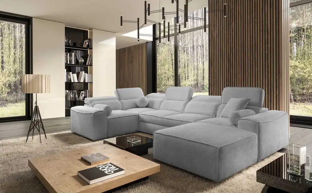 Ecksofa mit Schlaffunktion Viano IV hellgrau rechts Designer-Ecksofa das sich perfekt in moderne Einrichtungen einfügt Neu Im Sortiment