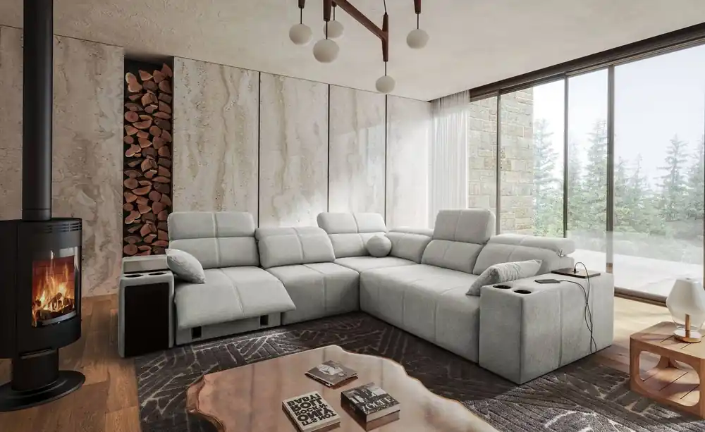 Top-Seller Ecksofa mit Schlaffunktion Tesalia III Lux grau Esche links Ecksofa mit ausziehbarem Fußteil Schiebefunktion der Rückenlehne
