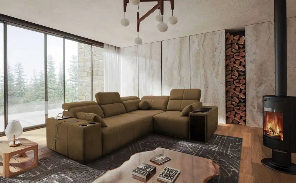 Ecksofa mit Schlaffunktion Tesalia II braun rechts bequemes Ecksofa für Wohnzimmer mit verschiebbarer Rückenlehne Bettzeugcontainer Finale Aktion