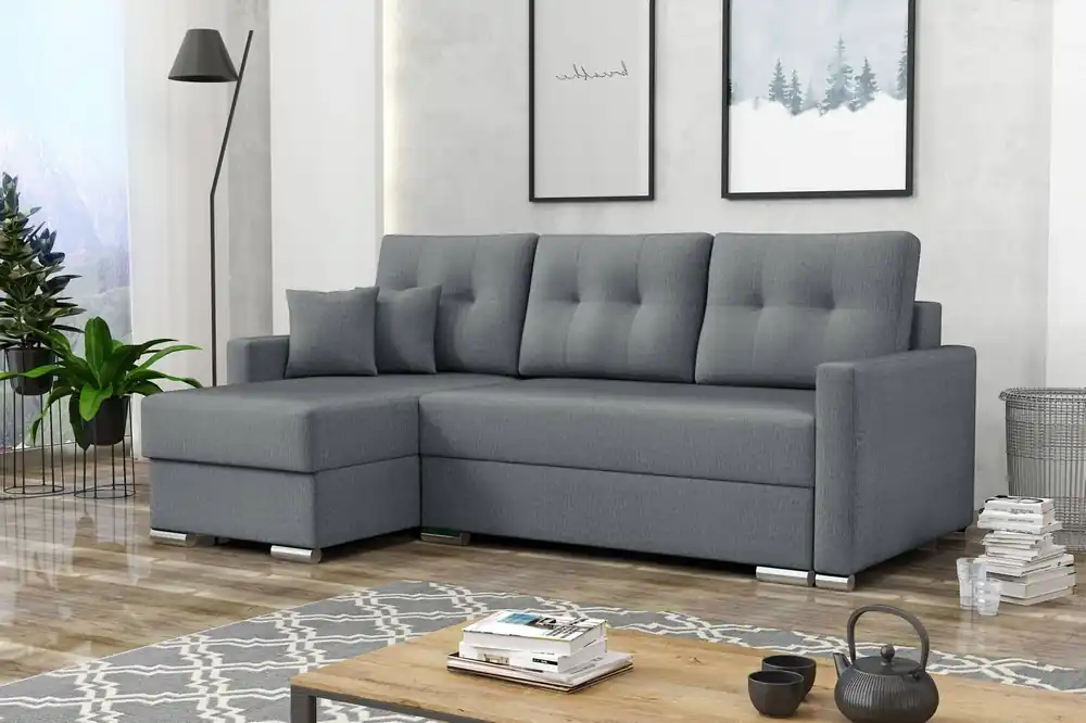 Ecksofa mit Schlaffunktion Neron grau linke Seite garantiert höchsten Komfort und Funktionalität Schneller Versand