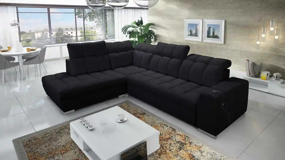 Ecksofa mit Schlaffunktion Luigi VII schwarz links Komfort-Ecksofa in moderner Form Rabatt