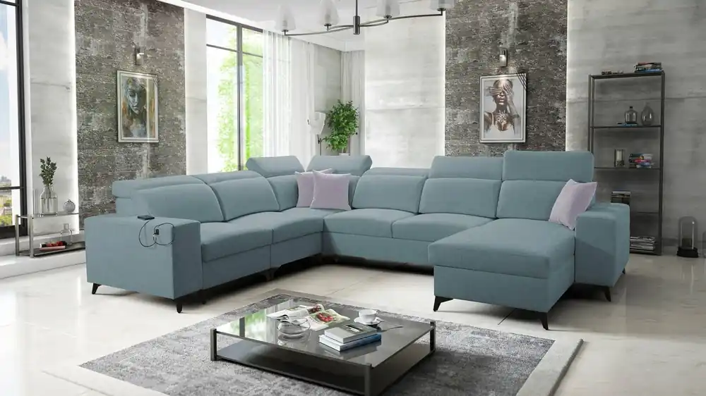 Highlight Ecksofa mit Schlaffunktion Kelly Sleek VIII Arctic blau rechts stilvolle Ecksofa für Wohnzimmer bietet Komfort beim Entspannen
