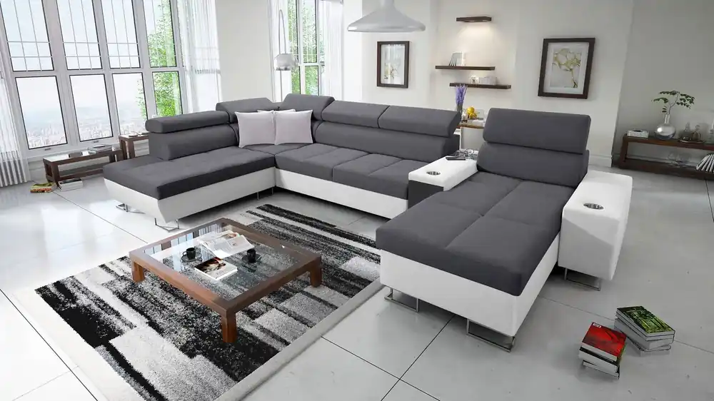 Ecksofa mit Schlaffunktion Dafni V graphitweiß rechtsseitig gewebt bequemes und praktisches Ecksofa mit verstellbaren Kopfstützen Jetzt Kaufen