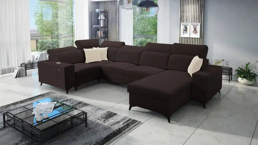 Ecksofa mit Schlaffunktion Kelly Sleek IV braun rechts Ecksofa mit Bettkästen Webstoff Neue Ware