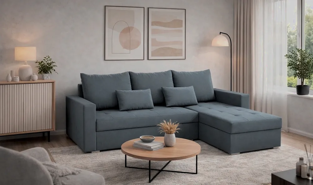 Ecksofa mit Schlaffunktion Fasti Bis dunkelgrau universal Ecksofa mit Bettzeugbehälter Garantie für höchsten Komfort Meistverkauft
