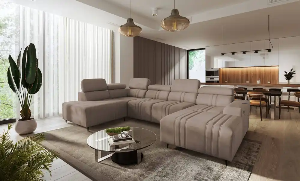 Nur Für Kurze Zeit Ecksofa mit Schlaffunktion Castel VI hellbraun rechts Ecksofa bequem und elegant mit zwei Bettkästen