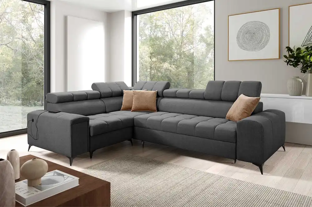 Ecksofa mit Schlaffunktion Bolmso II graphit linkes Ecksofa mit Bettzeugauszug mit Vollauszug in der Seite des Möbels Heißes Angebot