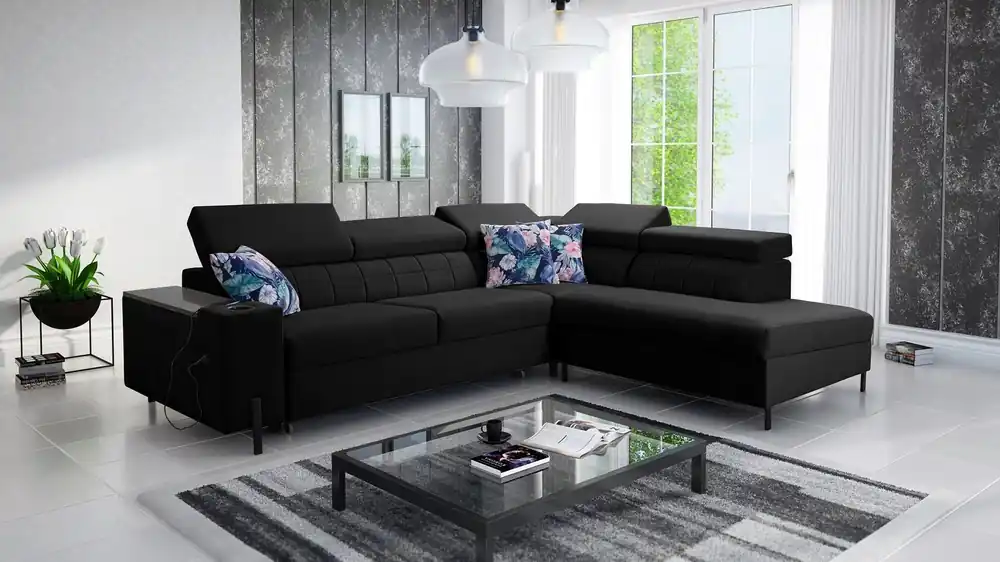 Solange Der Vorrat Reicht Ecksofa mit Schlaffunktion Belvi III schwarz rechts bequemes und elegantes Ecksofa für das Wohnzimmer mit praktischem Stauraum in der Seite