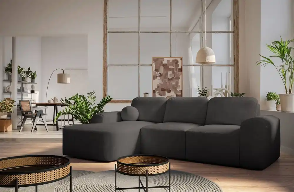 Ecksofa mit Schlaffunktion Arbon graphit linke Ecke modernes Design mit markanter Form weicher Stoff Zertifiziert