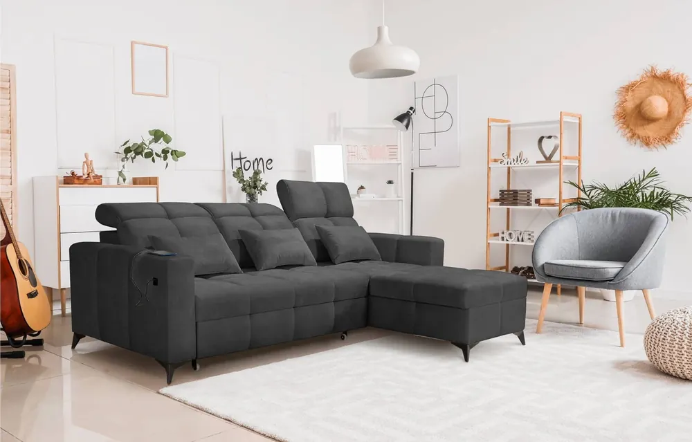 Ecksofa mit Schlaffunktion Laredo graphite rechte Ecke komfortables und stilvolles Schlafsofa mit Bettzeugcontainer Bestpreis
