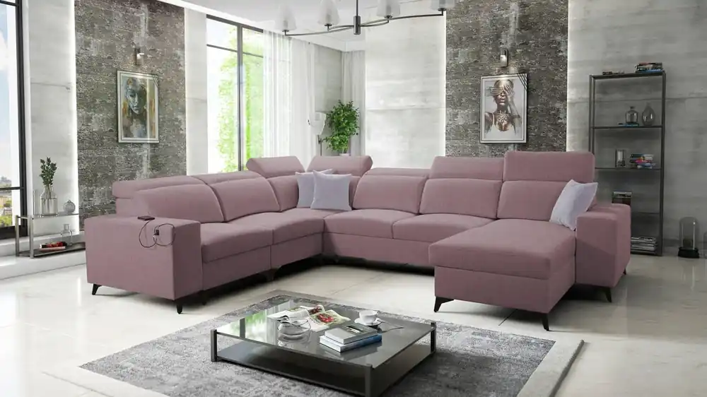 Ecksofa mit Schlaffunktion Kelly Sleek VIII lavendel rosa rechte Seite stilvolle Ecksofa für Wohnzimmer bietet Komfort beim Entspannen Sichere Zahlung