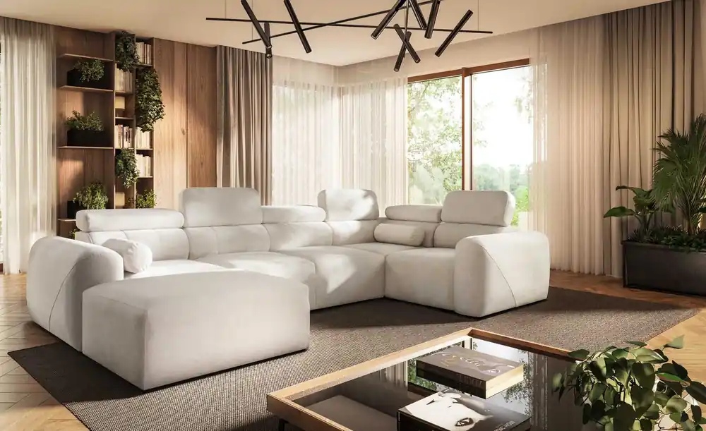 Ecksofa mit Schlaffunktion Cantare IV Elfenbein links Sorgfältig verarbeitetes Ecksofa für das Wohnzimmer bietet Komfort und Bequemlichkeit Mega-Angebot