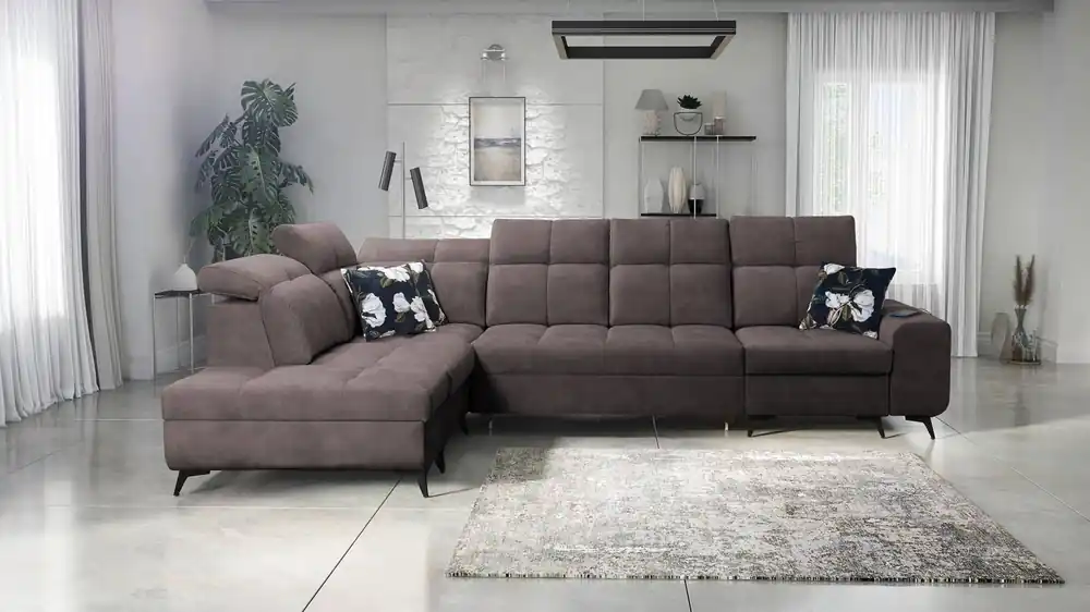 Ecksofa mit Schlaffunktion Buffalo XI braun linksseitig stilvolles Ecksofa mit drei Bettkästen Velourstoff Beliebt