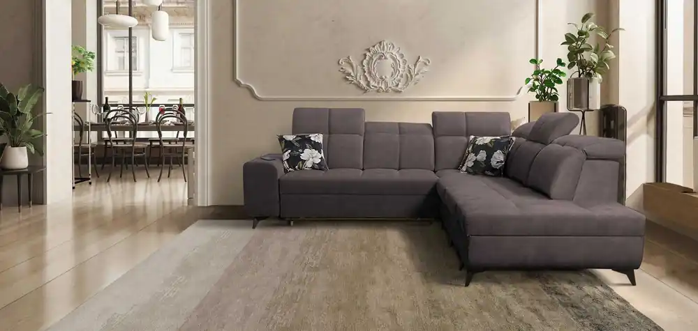 Ecksofa mit Schlaffunktion Buffalo IX braun rechte Seite stilvolles Ecksofa für Zimmer aus Veloursstoff Zierkissen Sichere Zahlung