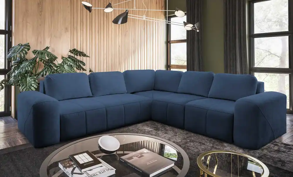 Ecksofa mit Schlaffunktion Bovec III blau rechts extrem stilvolles Ecksofa perfekt für ein geräumiges Wohnzimmer Garantierte Lieferung