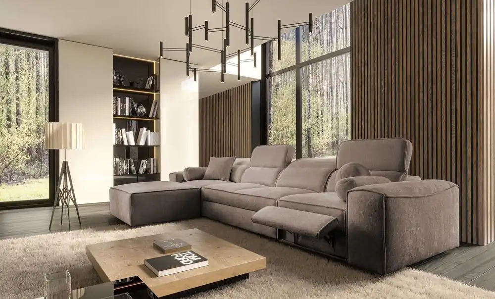 Knallerangebot Ecksofa mit Schlaffunktion Viano XII Lux hellbraun linkshändig Designer-Ecksofa für das Wohnzimmer mit komfortablem ausziehbarem Fußteil