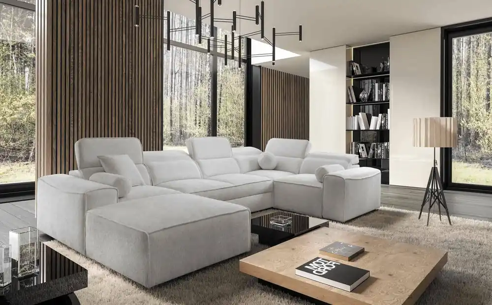 Mega-Angebot Ecksofa mit Schlaffunktion Viano IV Grau Esche links Designer Ecksofa das sich perfekt in moderne Einrichtungen einfügt