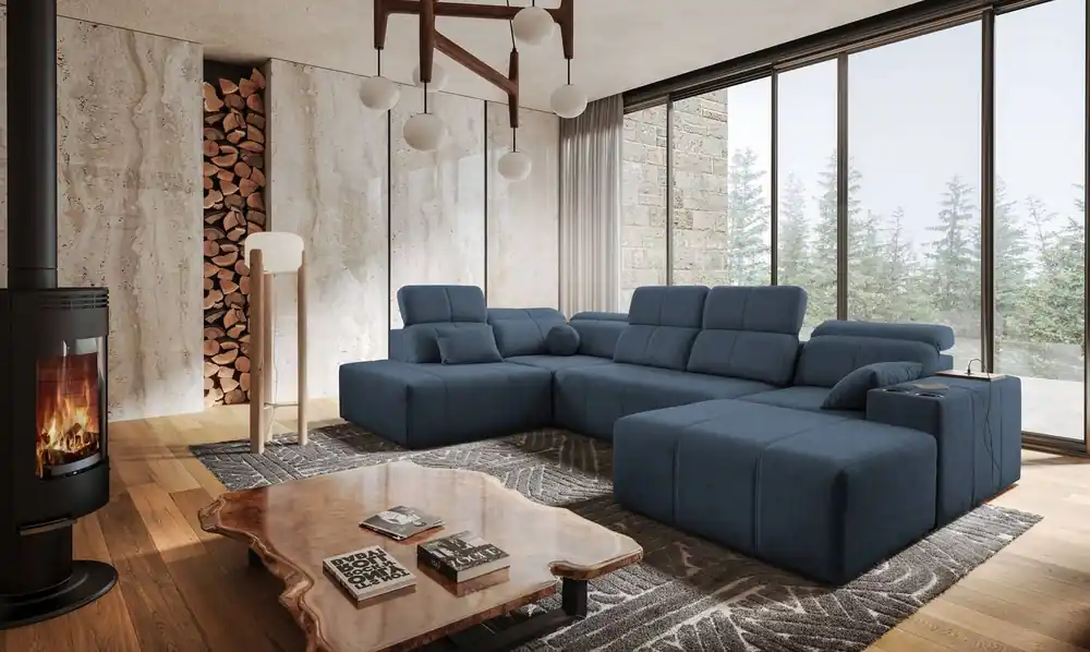Letzte Chance Ecksofa mit Schlaffunktion Tesalia VI blau rechts modernes und bequemes Ecksofa mit Schiebefunktion der Rückenlehne