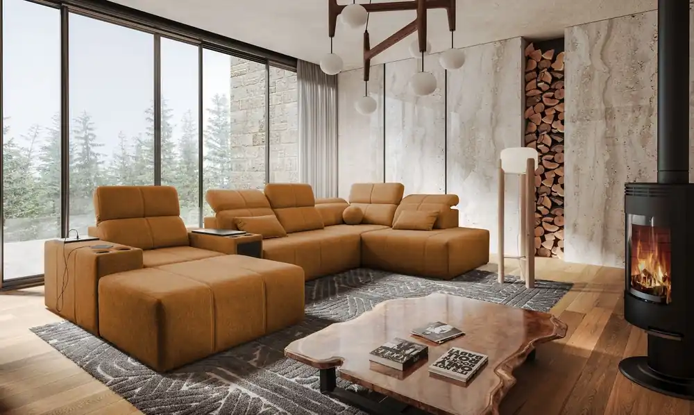 Bestseller Ecksofa mit Schlaffunktion Tesalia V honey links komfortables Ecksofa mit Schublade und Schiebefunktion der Rückenlehne