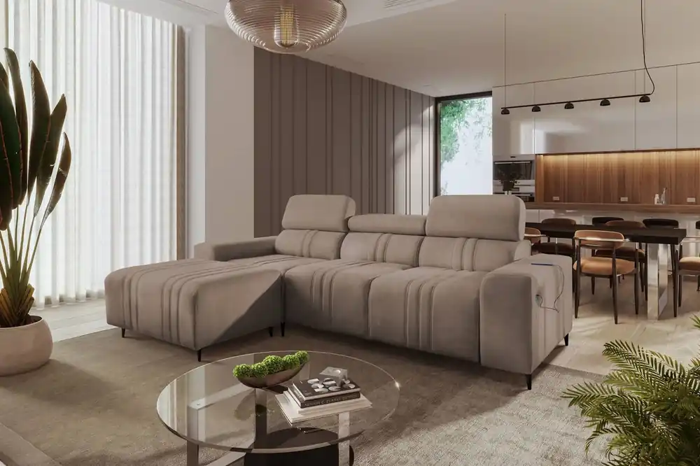 Ecksofa mit Schlaffunktion Castel hellbraun linke Ecke komfortables und stilvolles Schlafsofa mit Bettzeugcontainer Angebot
