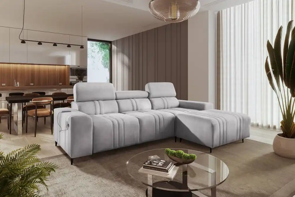 Must-Have Ecksofa mit Schlaffunktion Castel grau Esche rechte Ecke komfortables und stilvolles Schlafsofa mit Bettzeugcontainer