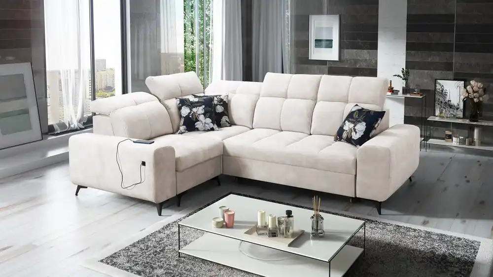 Top-Seller Ecksofa mit Schlaffunktion Buffalo II creme links funktionelles und stilvolles Ecksofa mit verstellbaren Kopfstützen