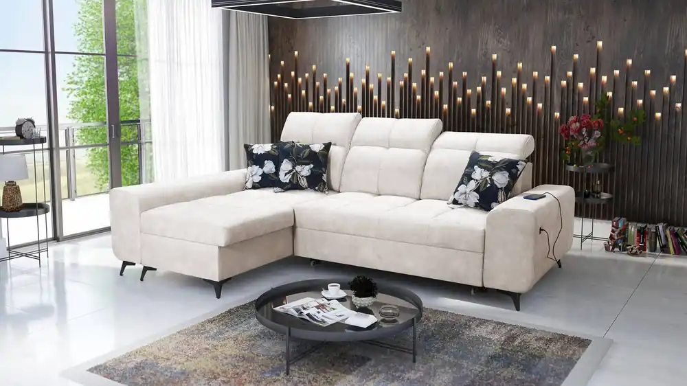 Ecksofa mit Schlaffunktion Buffalo creme links Funktionelles und stilvolles Ecksofa mit Bettkasten Sale
