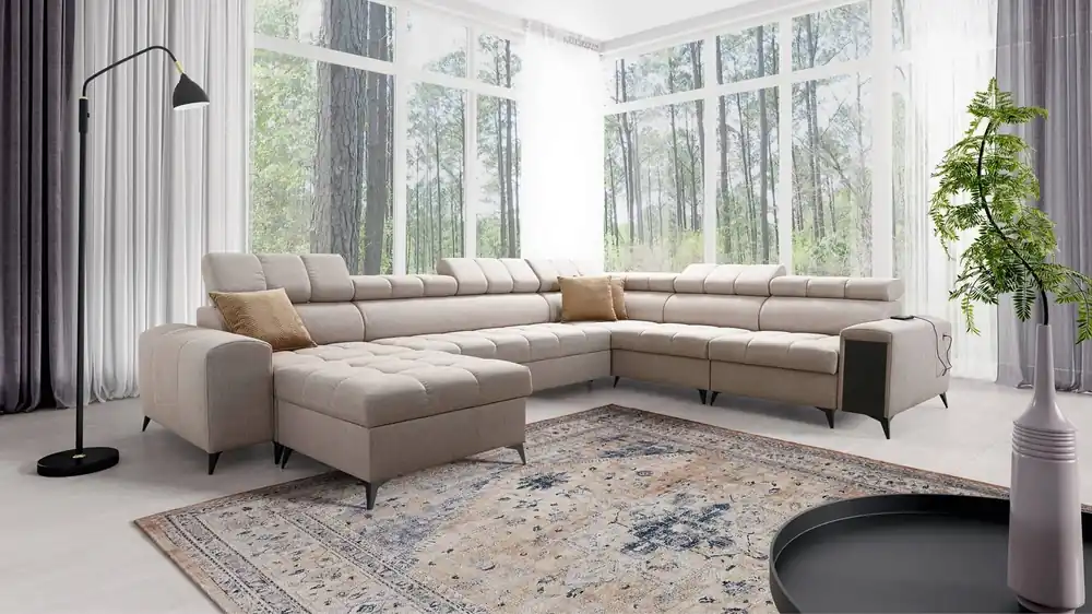Kracherpreis Ecksofa mit Schlaffunktion Bolmso VIII beige links elegantes und bequemes Ecksofa mit Schublade ideal für geräumige Innenräume