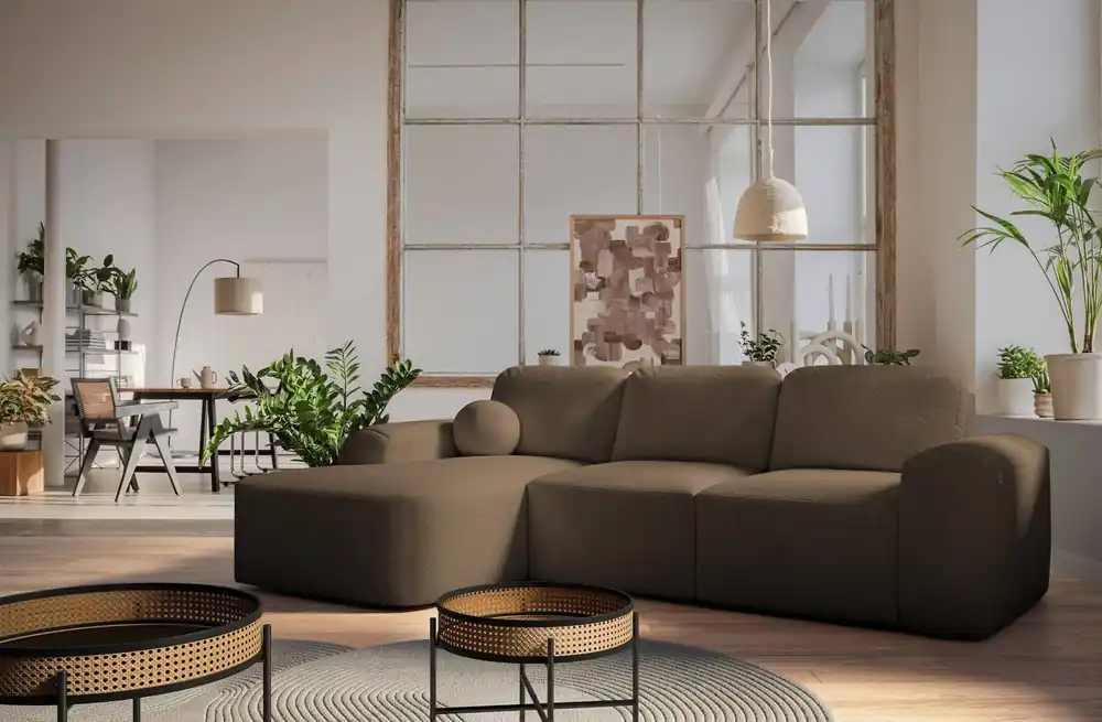 Beliebt Ecksofa mit Schlaffunktion Arbon braun linke Ecke modernes Design mit markanter Form weicher Stoff