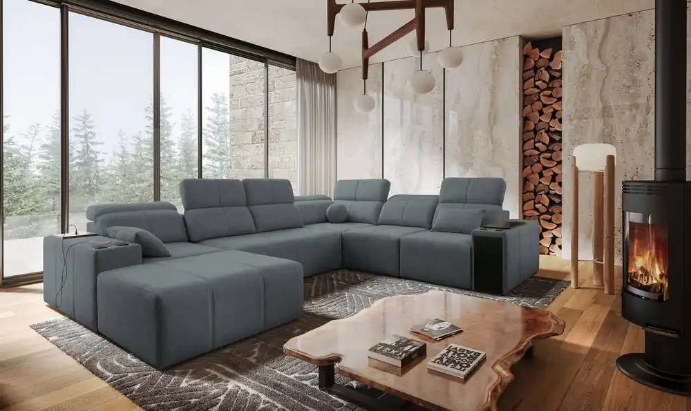 Top-Angebot Ecksofa mit Schlaffunktion Tesalia VIII grau links komfortables Ecksofa für das Wohnzimmer mit innovativer Schiebefunktion der Rückenlehne