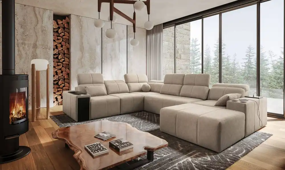 Ecksofa mit Schlaffunktion Tesalia VIII beige rechtsseitiges Komfort-Ecksofa für den Wohnbereich mit innovativer Schiebefunktion der Rückenlehne Jetzt Bestellen