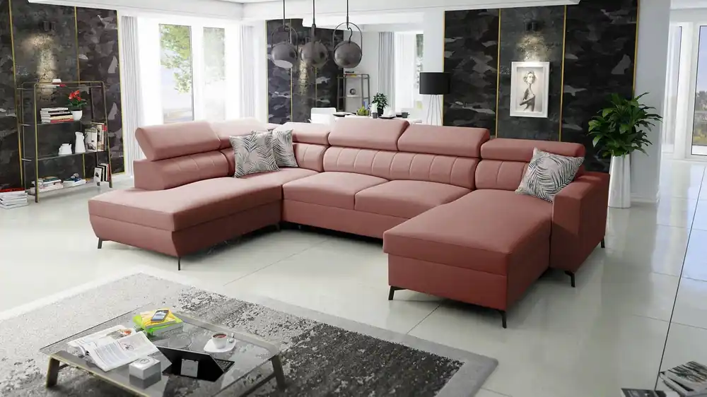 Bestseller Ecksofa mit Schlaffunktion Savona VI Indian pink rechts elegantes und bequemes Ecksofa für Wohnzimmer mit zwei Bettkästen