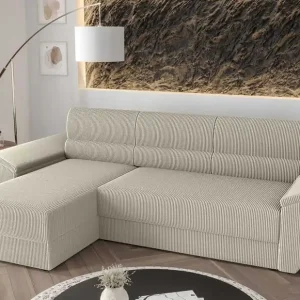 Top-Angebot Ecksofa mit Schlaffunktion Fogu II Elfenbein linke Seite stilvolles Ecksofa mit bequemen Armlehnen und Bettzeugcontainer