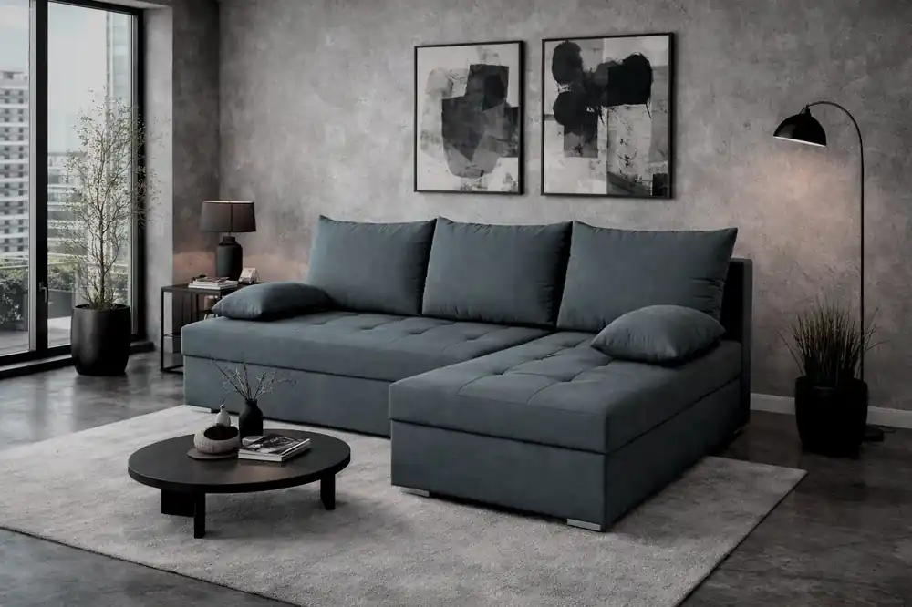Ecksofa mit Schlaffunktion Fasti dunkelgrau Universal-Ecksofa mit Bettkasten Garantie für höchsten Komfort Neuheit