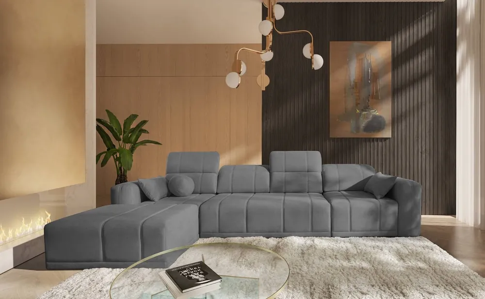 Neu Im Sortiment Ecksofa mit Schlaffunktion Cetara XII grau linksseitig stilvolles Design komfortable Schiebelehnen zwei Bettkästen