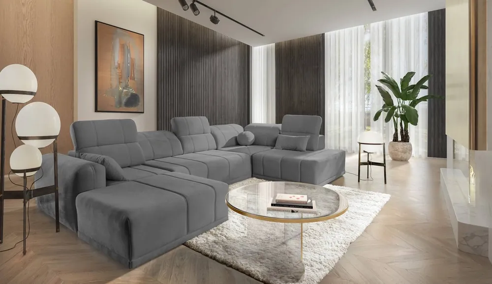 Ecksofa mit Schlaffunktion Cetara VI grau linke Seite komfortables und stilvolles Ecksofa mit verschiebbaren Rückenlehnen Knallerangebot