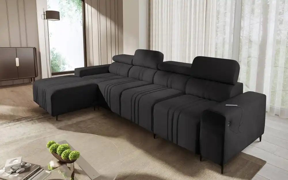 Jetzt Kaufen Ecksofa mit Schlaffunktion Castel XII graphit linke Seite stilvolles und bequemes Ecksofa für Wohnzimmer funktionelle verstellbare Kopfstützen