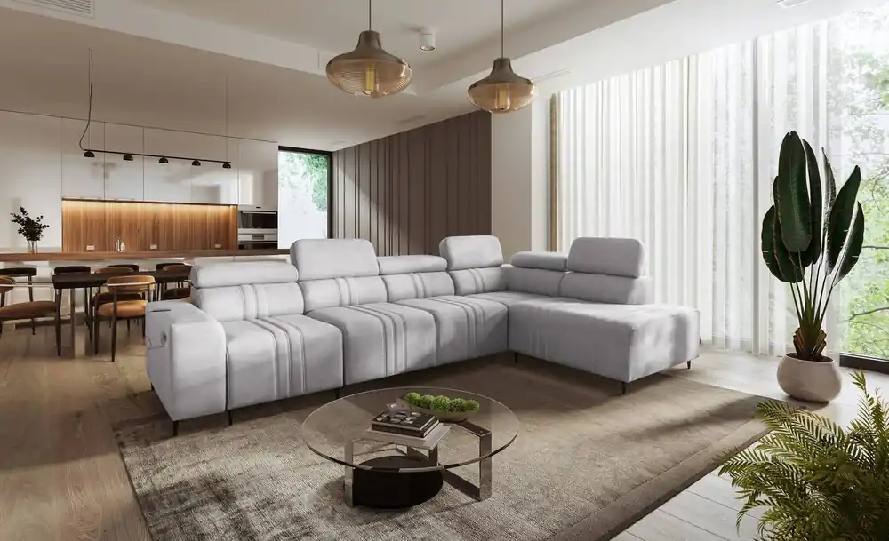 Must-Have Ecksofa mit Schlaffunktion Castel XI grau Esche rechts bequemes Ecksofa mit Bettzeugablage strapazierfähiger Stoff