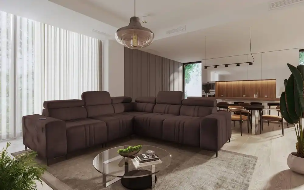 Ecksofa mit Schlaffunktion Castel III braun links Ecksofa mit zwei Bettkästen verstellbare Kopfstützen Kracherpreis