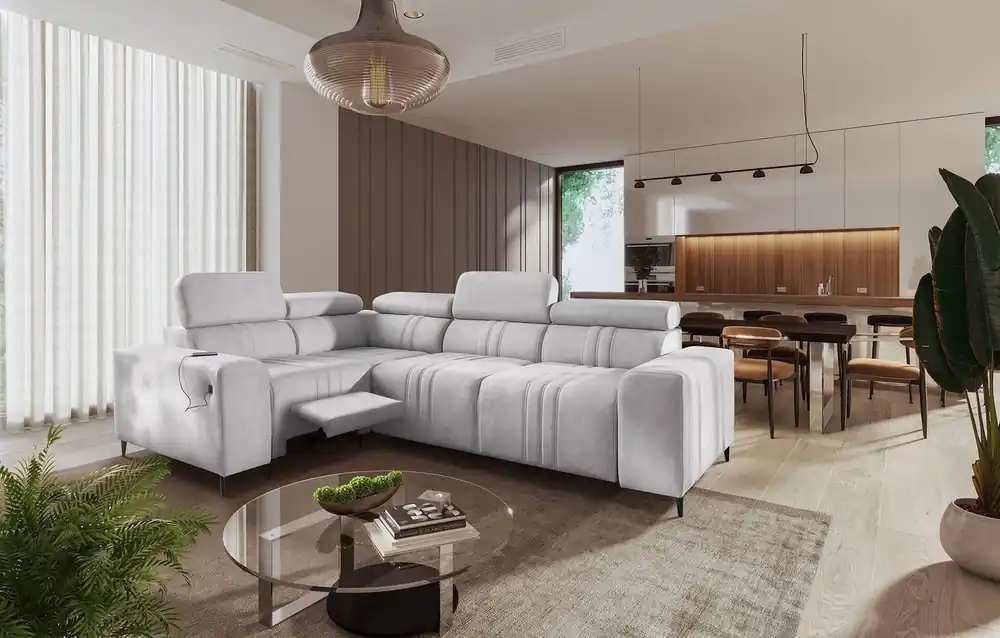 Ecksofa mit Schlaffunktion Castel II Lux grau Esche links komfortables Ecksofa für das Wohnzimmer mit bequemer ausziehbarer Fußstütze Neu