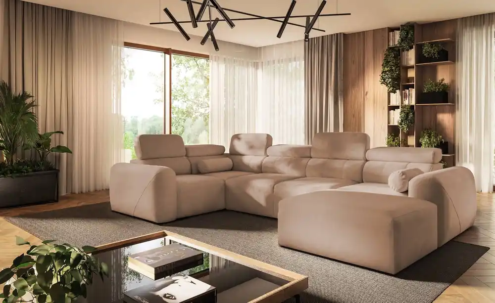 Ecksofa mit Schlaffunktion Cantare IV Lachsfarbe rechts Sorgfältig verarbeitetes Ecksofa für den Wohnbereich bietet Komfort und Bequemlichkeit Top-Seller