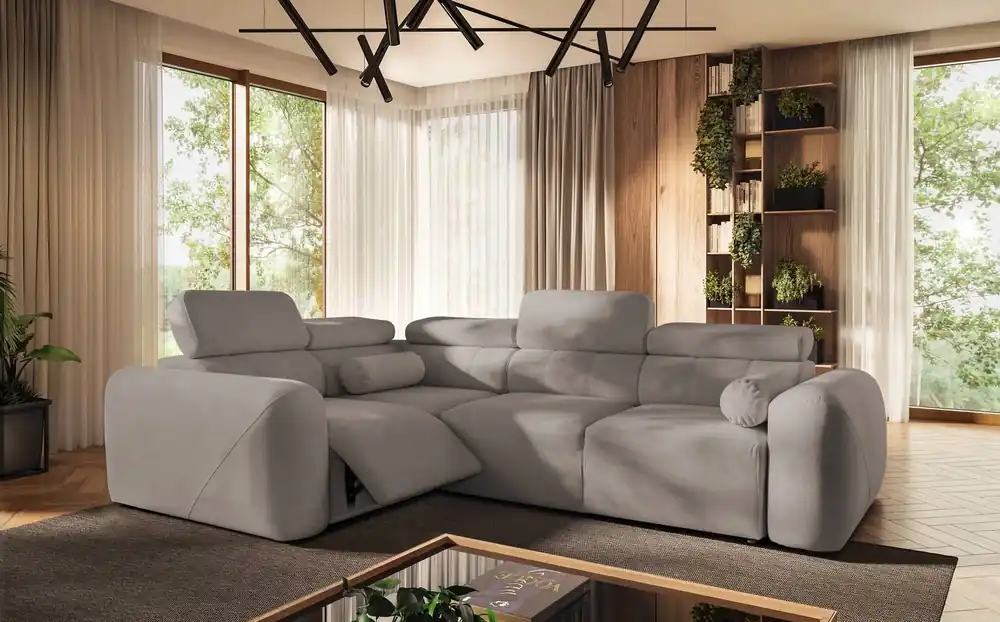 Ecksofa mit Schlaffunktion Cantare II Lux grau Esche links bequemes Ecksofa für Wohnzimmer mit Lift Fußstütze weicher Stoff Mega-Angebot