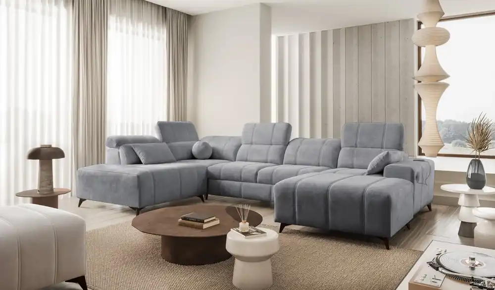 Schnäppchen Ecksofa mit Schlaffunktion Penejos VI grau rechtsseitig stilvolles Ecksofa mit zwei Bettkästen strapazierfähiger Stoff