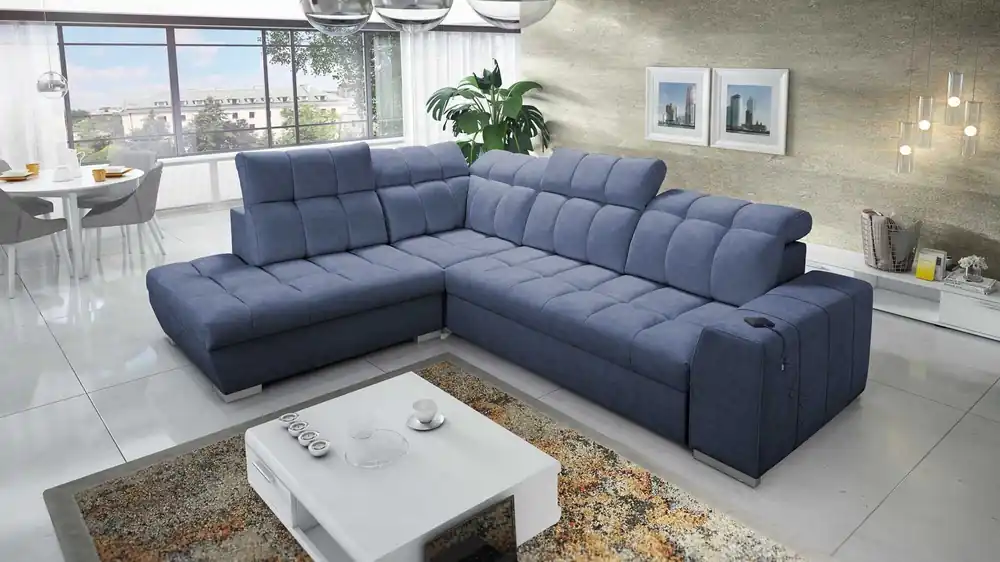 Aktuell Ecksofa mit Schlaffunktion Luigi VII blau links bequemes Ecksofa in modernem Design