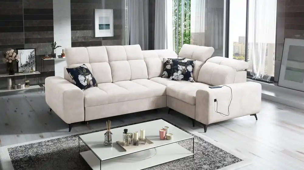 Letzte Chance Ecksofa mit Schlaffunktion Buffalo II creme rechts funktionelles und stilvolles Ecksofa mit verstellbaren Kopfstützen