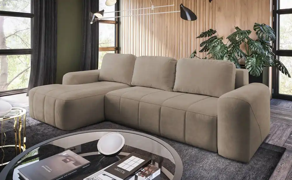 Ecksofa mit Schlaffunktion Bovec dunkelbeige linke Seite stilvolles Ecksofa mit ergonomischer Form hydrophobem Stoff Meistverkauft