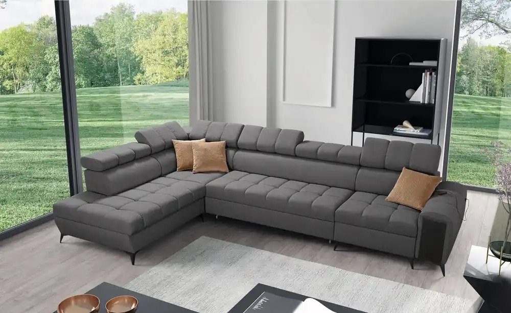 Ecksofa mit Schlaffunktion Bolmso XI graphit linke Seite stilvolles Design Ecksofa Bett mit Schublade und Bettzeug Container Nur Für Kurze Zeit