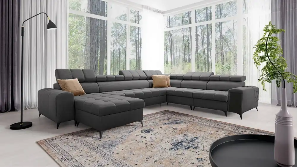 Begrenztes Angebot Ecksofa mit Schlaffunktion Bolmso VIII graphit links elegantes und bequemes Ecksofa mit Schublade ideal für geräumige Innenräume