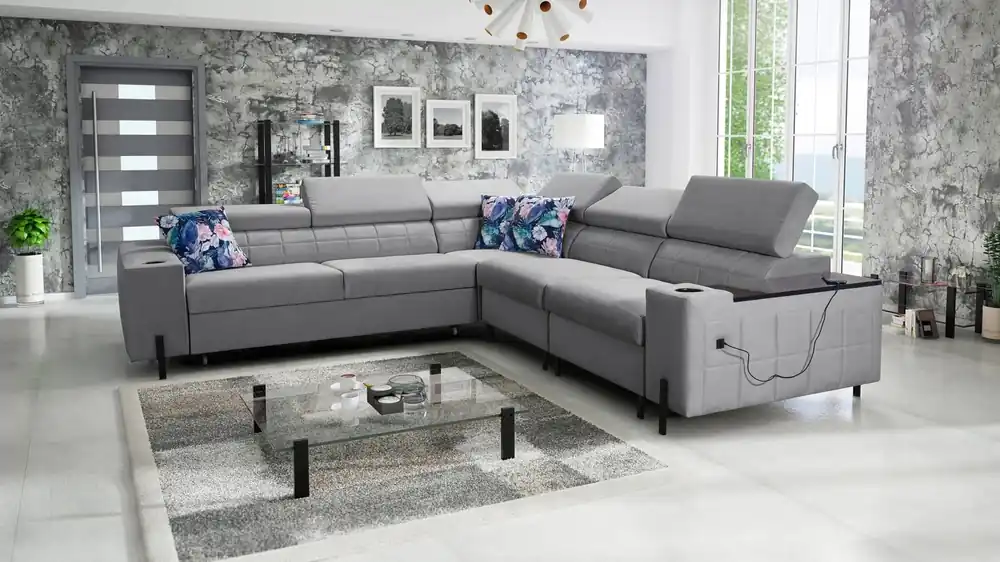 Top-Preis Ecksofa mit Schlaffunktion Belvi IV grau rechts elegantes und stilvolles Ecksofa für das Wohnzimmer praktischer Stauraum an der Seite